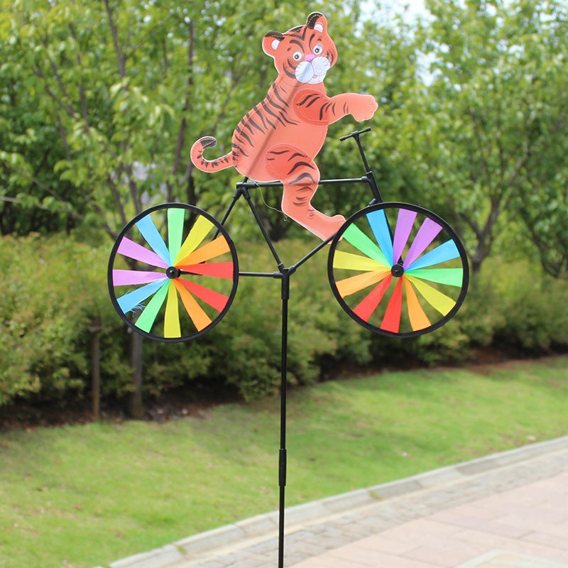 Puppy Animal On Bike Diy Windmill Animal Bicycle Wind Spinner Whirligig Garden Lawn Decorative Gadgets Kids Outdoor Toys