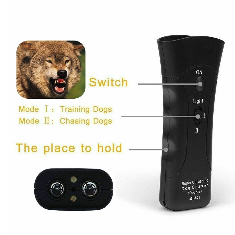 3-in-1 Anti Barking Dog Training Device Ultrasonic Dog Training Repeller  LED Flashlight