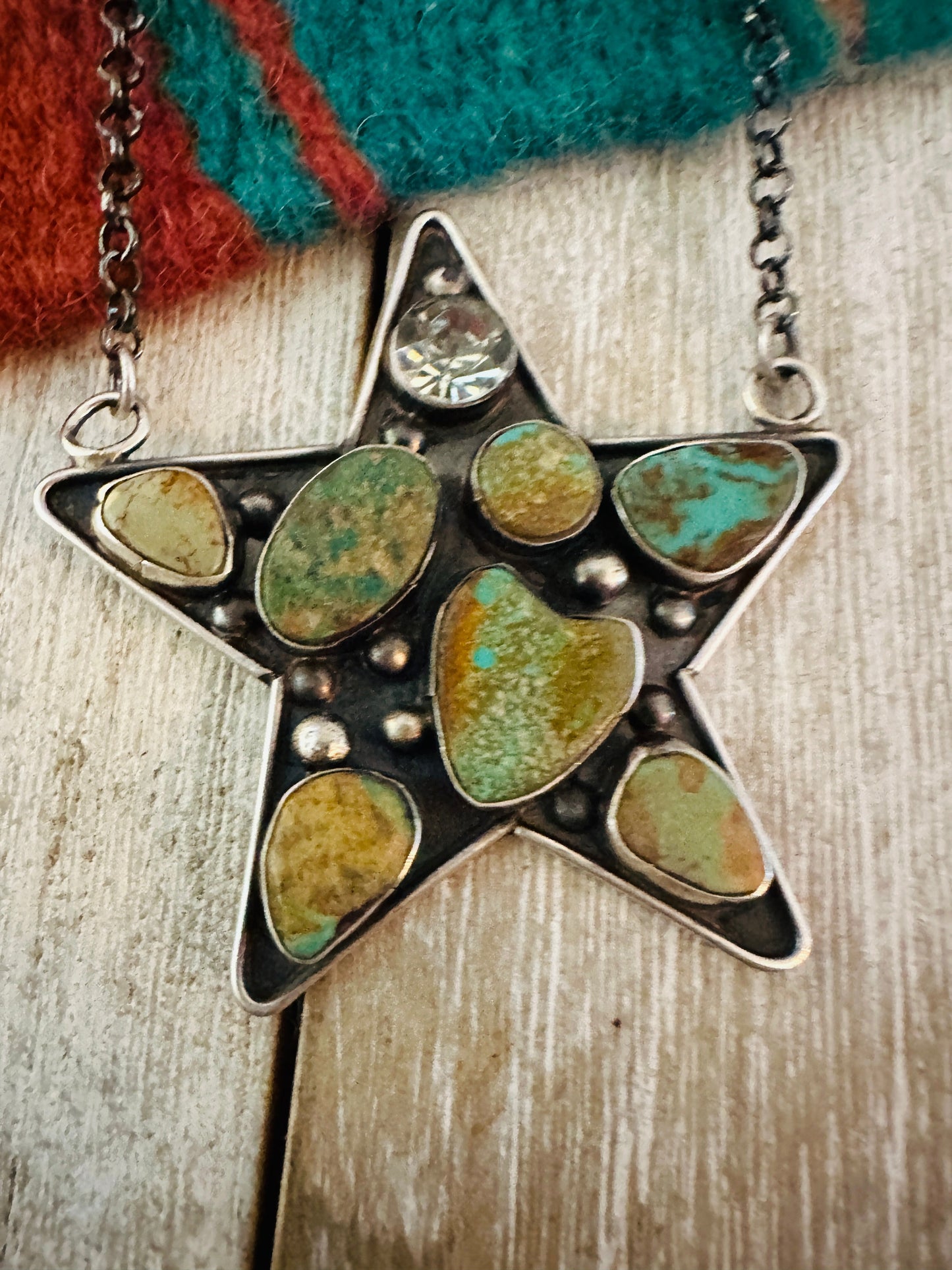 Navajo Sterling Silver, Royston Turquoise & CZ Star Necklace by Jacqueline Silver
