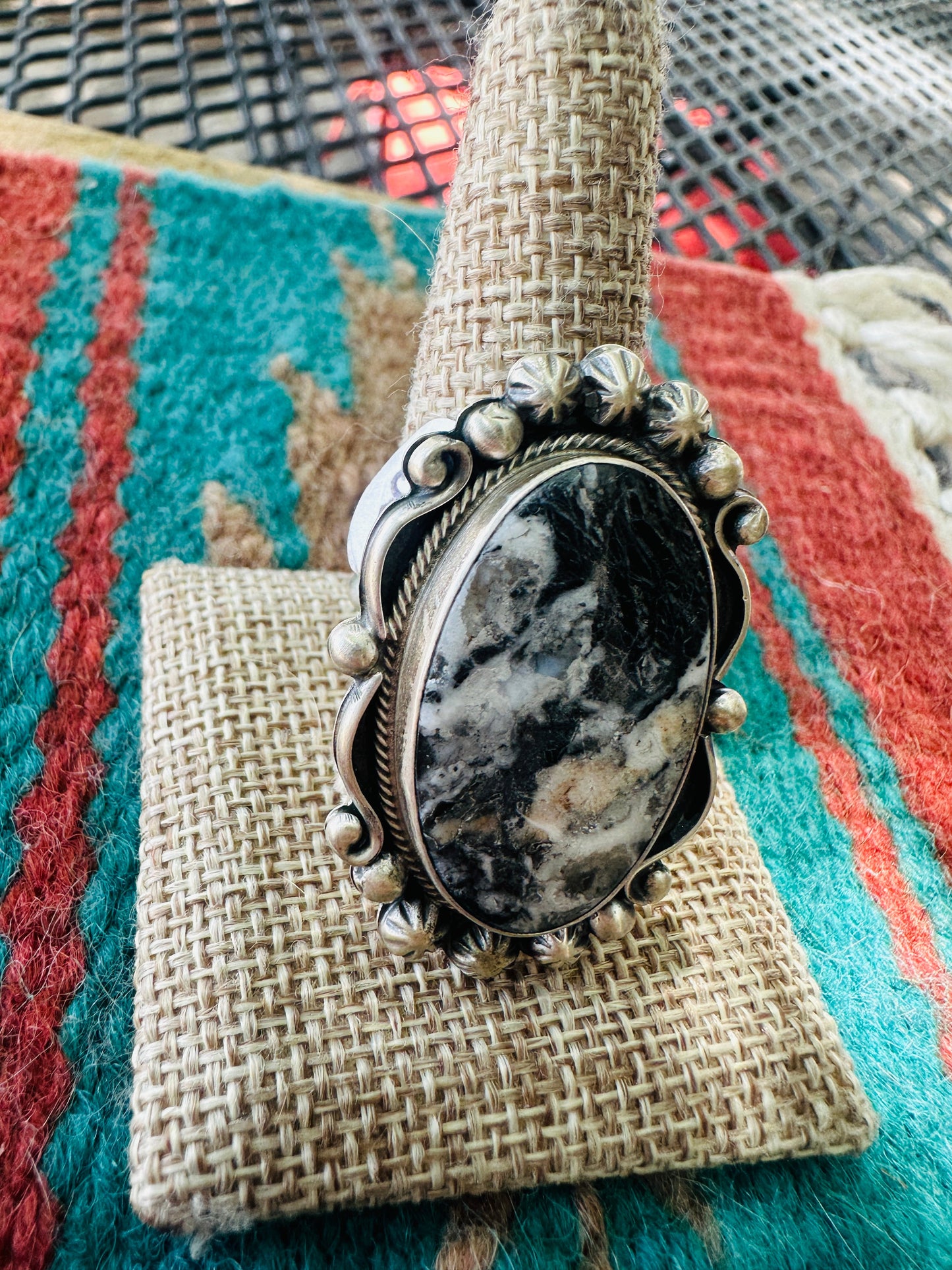 Handcrafted Sterling Silver And White Buffalo Adjustable Ring