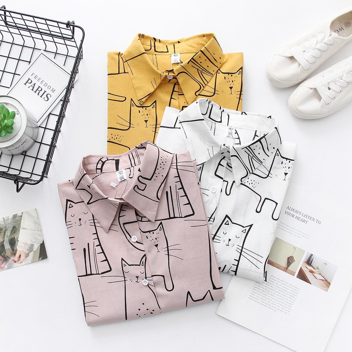 Cat pattern early autumn shirt