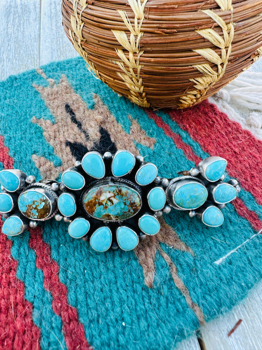 Handcrafted Turquoise & Sterling Silver Cluster Hair Barrette
