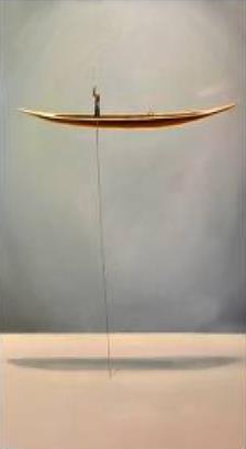 Abstract Golden Sea Boat Canvas Painting