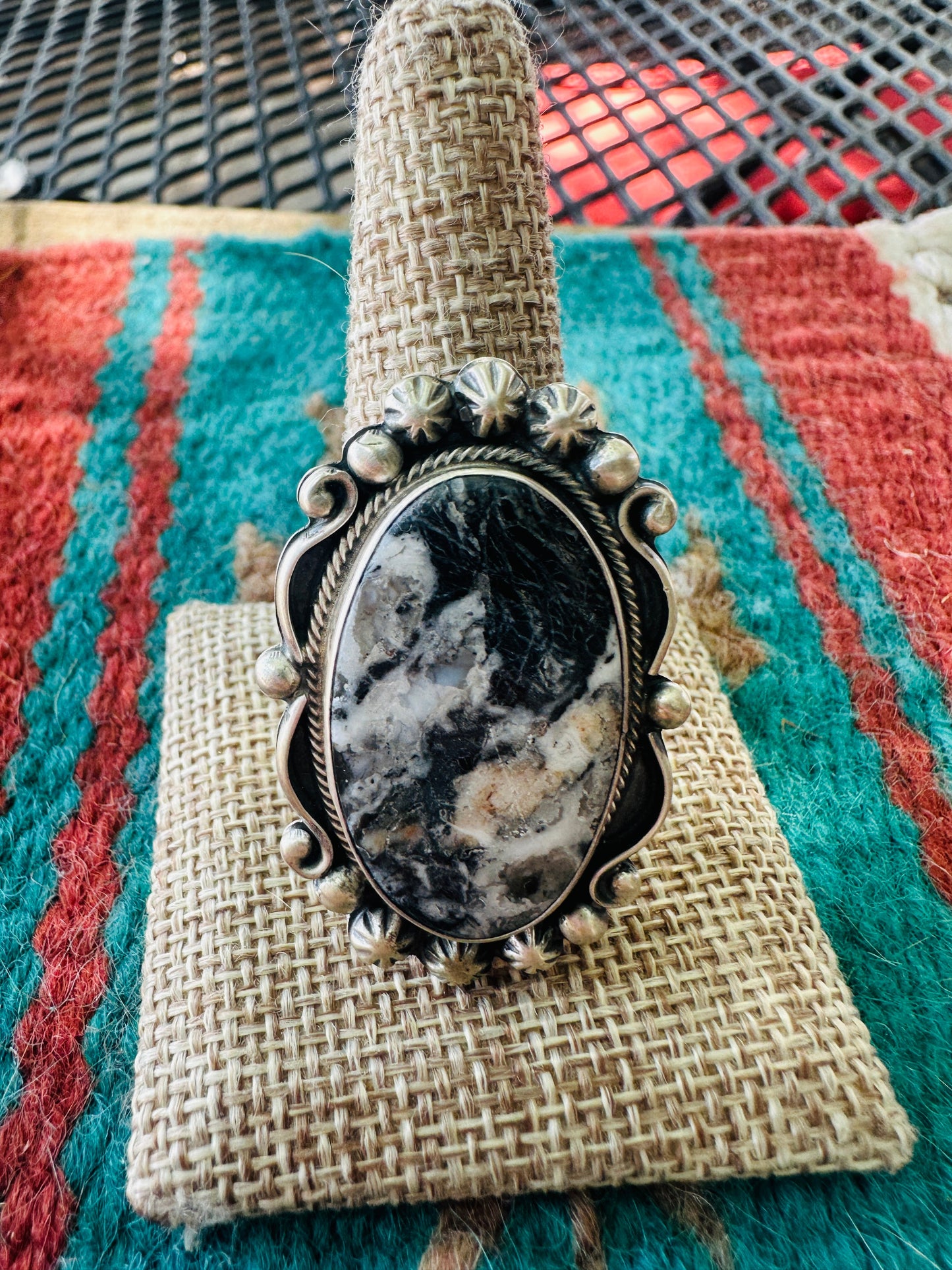 Handcrafted Sterling Silver And White Buffalo Adjustable Ring