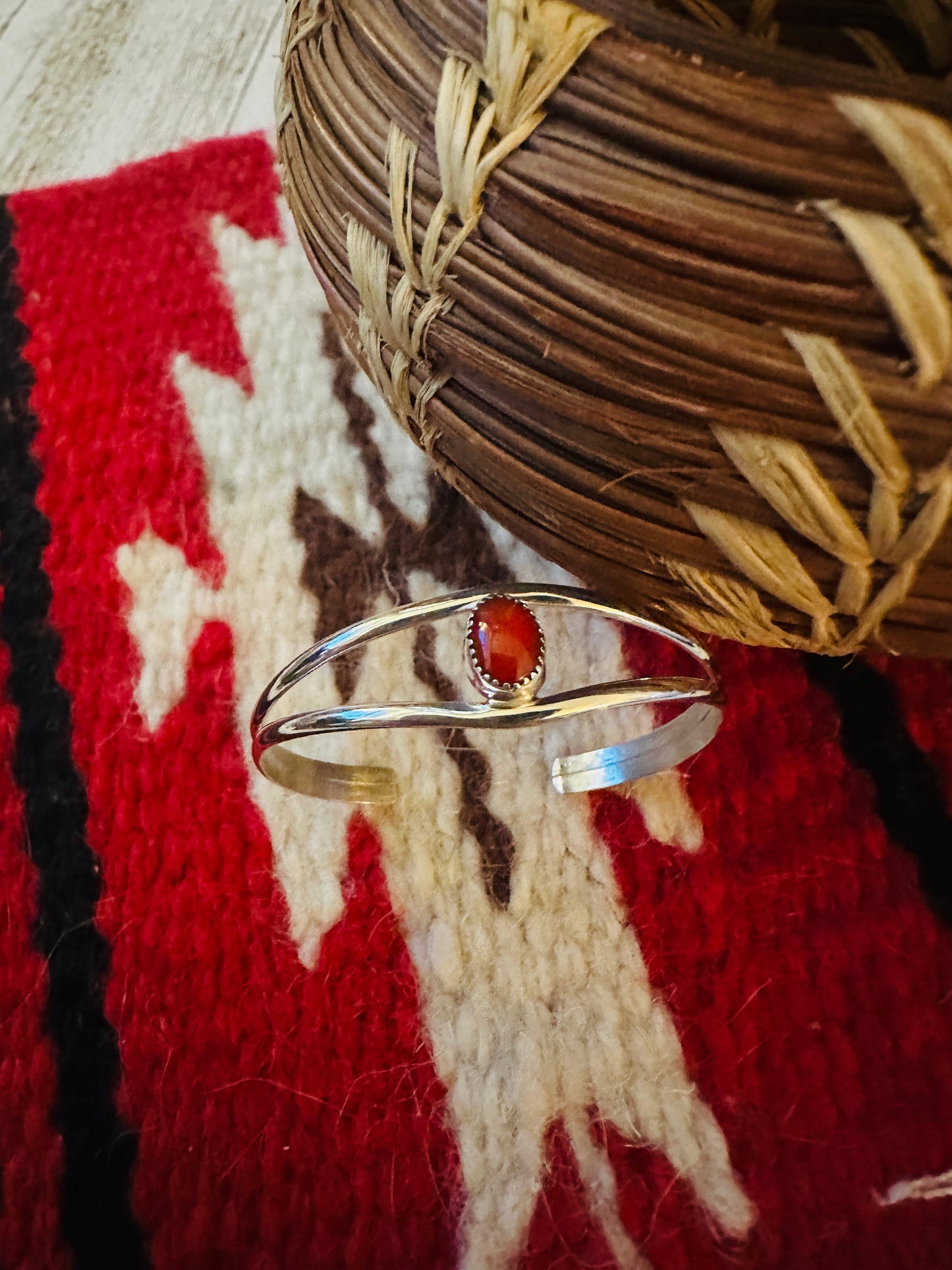 Handcrafted Sterling Silver & Coral Baby Cuff Bracelet