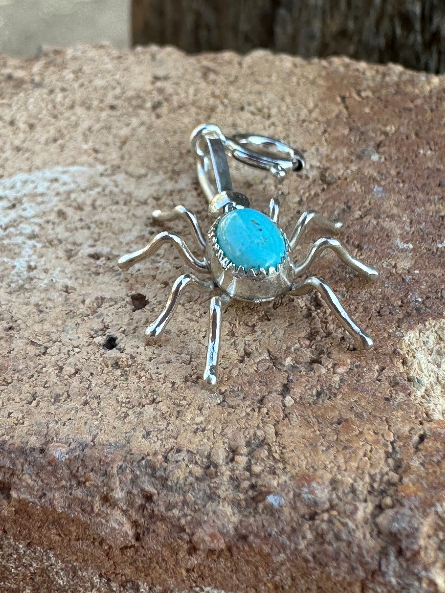 Handcrafted Crafted Sterling Silver and Turquoise Spider Charm
