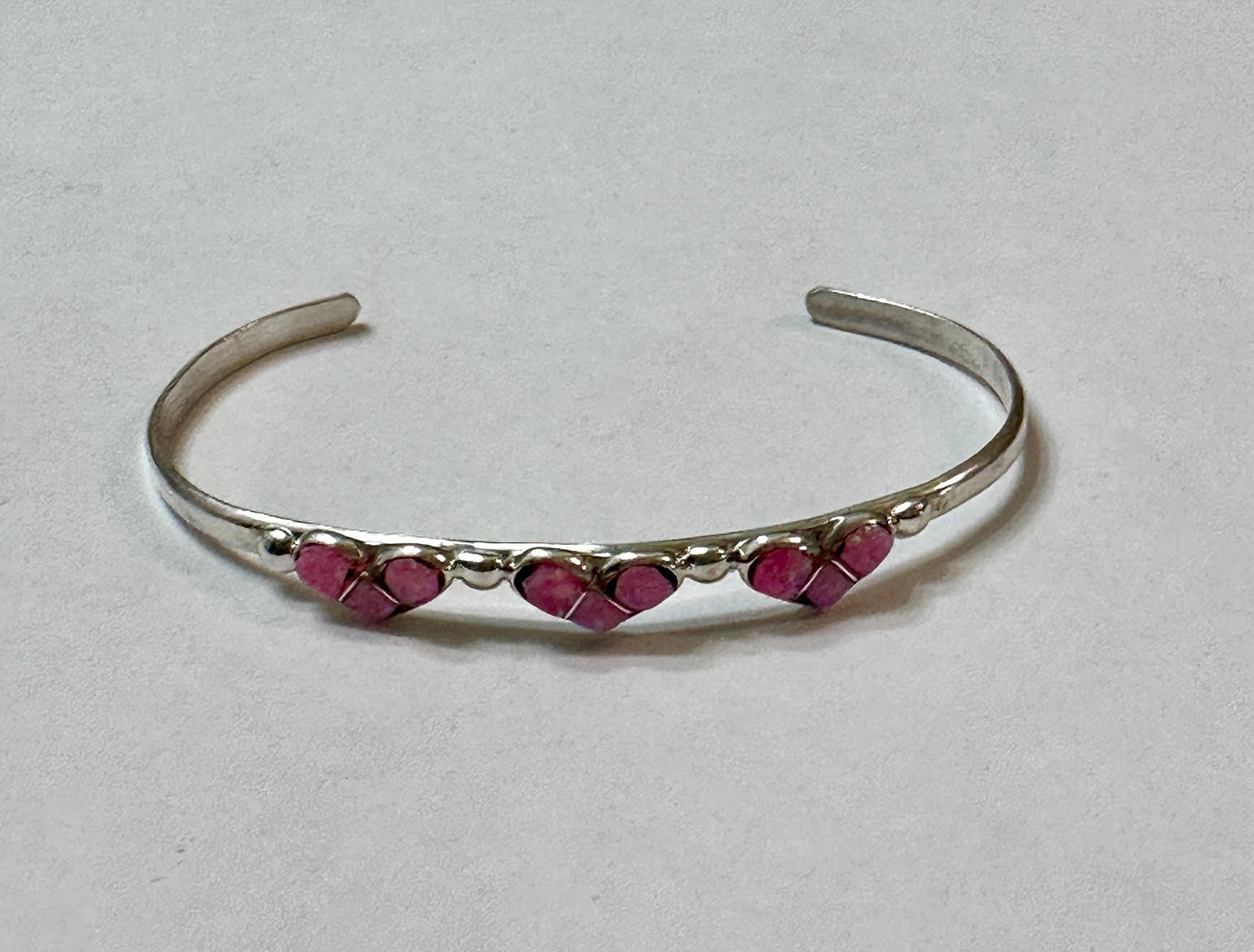 Sterling Silver Opal Three Pink Hearts Baby Cuff Bracelet