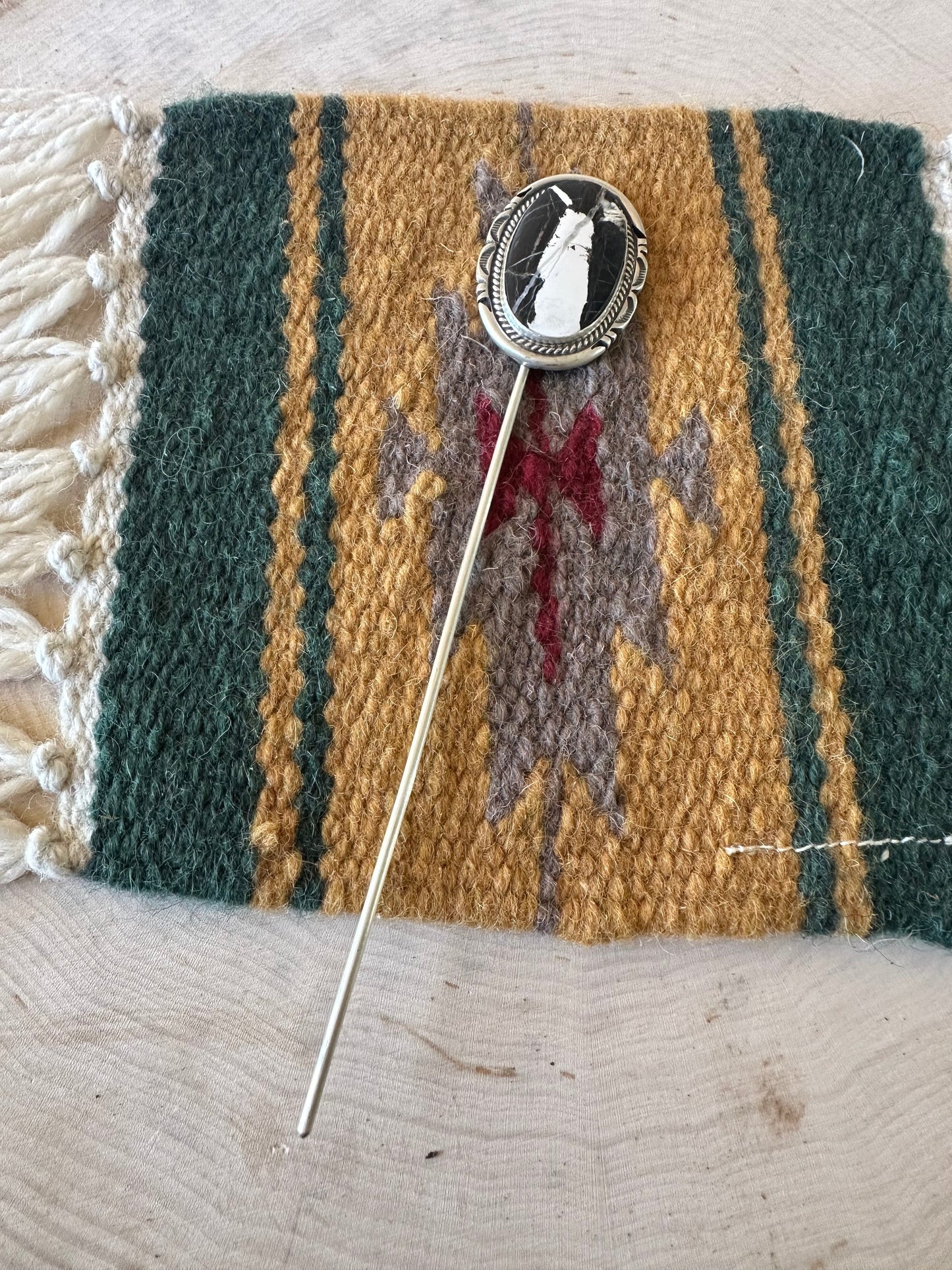 Handcrafted White Buffalo & Sterling Silver Hair Pin Signed