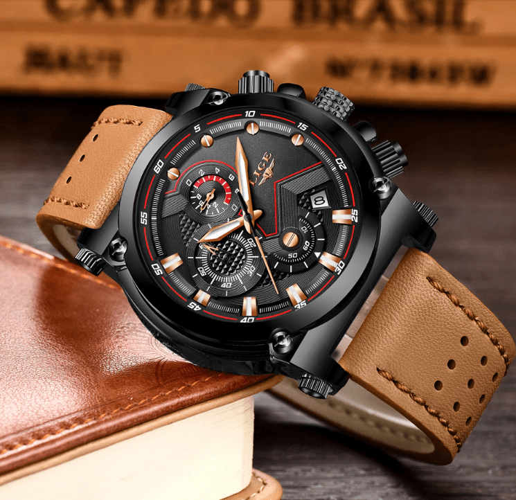 Men's Waterproof Modern Watch With Leather Belts, Stainless Steel Case Excellent Look Perfect Gift