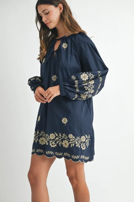 Embroidered Long Sleeve Peasant Mini Dress For Women – Embroidered Mini Dress, Long Sleeve Peasant Dress, Bohemian Dress, Casual Peasant Dress, Timeless Elegance Dress
