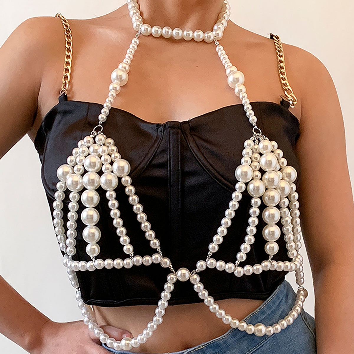 Trendy Bikini Size Beads Chain Multilayer  Pearls