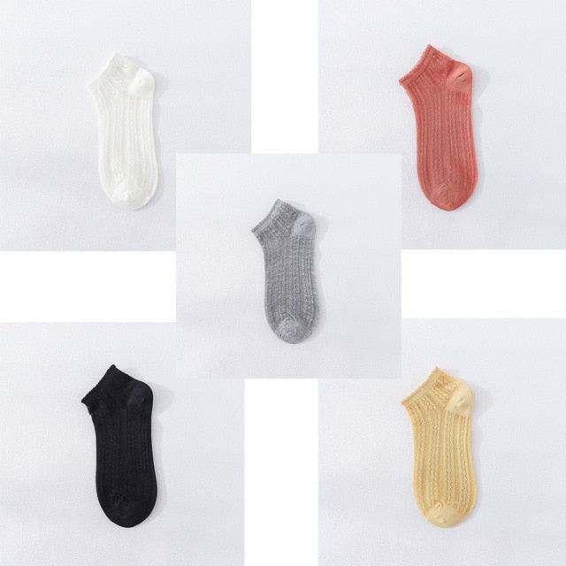 5 Pairs Young Girl Funny Cute Fashion Colorful Candy Dot Red Lips Wave Socks Sweet Women Thin Summer Ankle Crystal Sheer Socks For Women