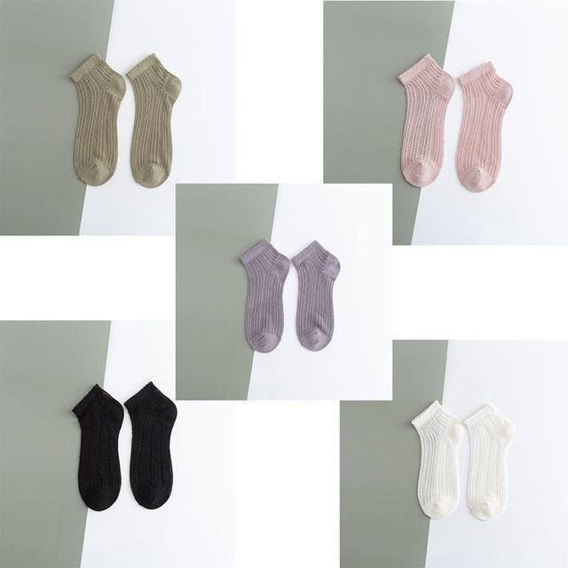 5 Pairs Young Girl Funny Cute Fashion Colorful Candy Dot Red Lips Wave Socks Sweet Women Thin Summer Ankle Crystal Sheer Socks For Women