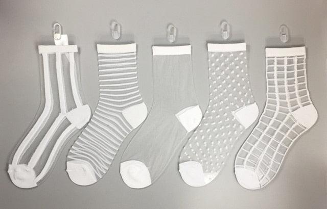 5 Pairs Young Girl Funny Cute Fashion Colorful Candy Dot Red Lips Wave Socks Sweet Women Thin Summer Ankle Crystal Sheer Socks For Women