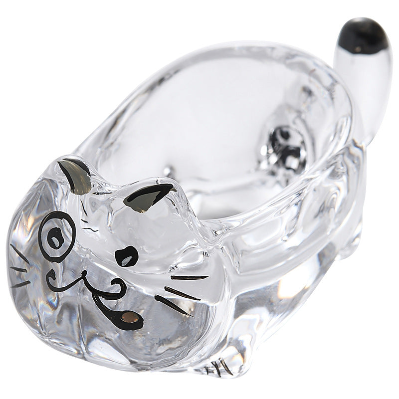 Cat Crystal Glass Seasoning Saucer Dish