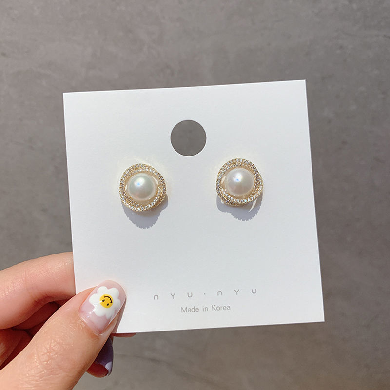 Atmospheric Pearl Earrings Korean Temperament Long Diamond Pearls