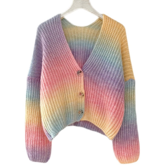 Loose Lazy Knit Winter Autumn And Winter Gradient Rainbow Women