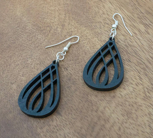 Black Wood Teardrop on Hook Earrings
