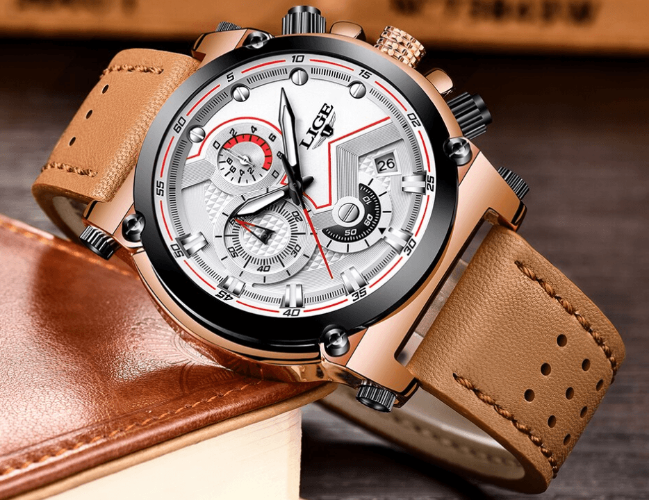 Men's Waterproof Modern Watch With Leather Belts, Stainless Steel Case Excellent Look Perfect Gift