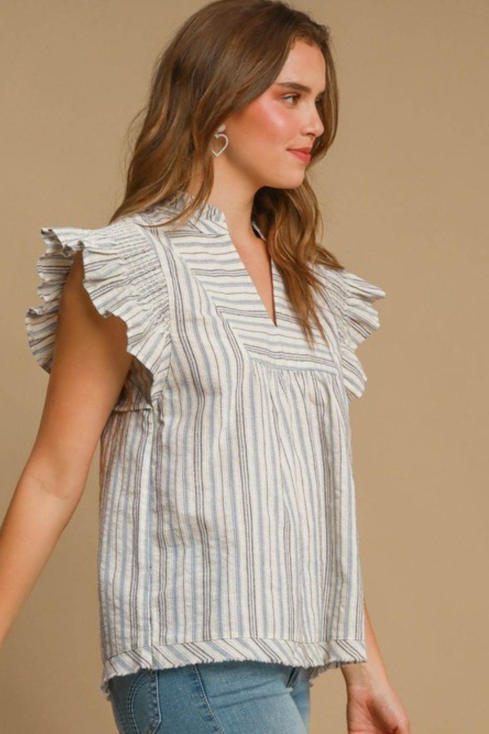 Umgee Full Size Striped Babydoll Top Plus Size