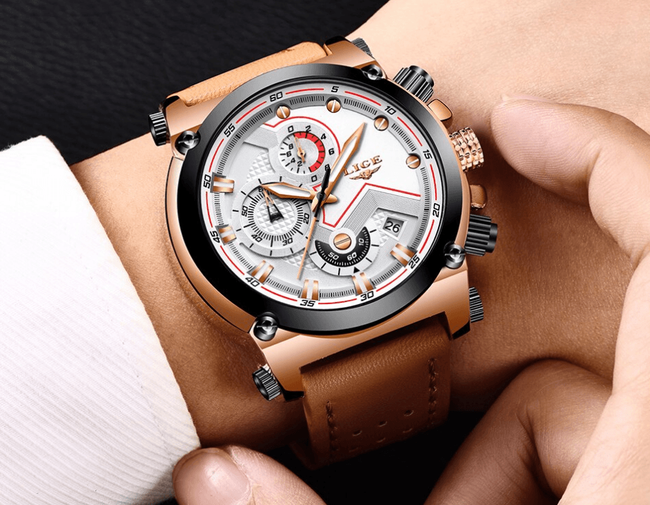 Men's Waterproof Modern Watch With Leather Belts, Stainless Steel Case Excellent Look Perfect Gift