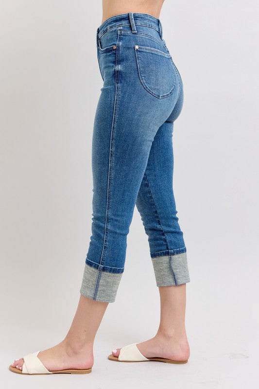 Judy Blue Full Size Skinny Cuff Capris Jeans with Pockets Plus Size