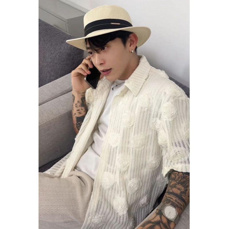 Heavy Industry Three-dimensional Floral Short-sleeved Shirt