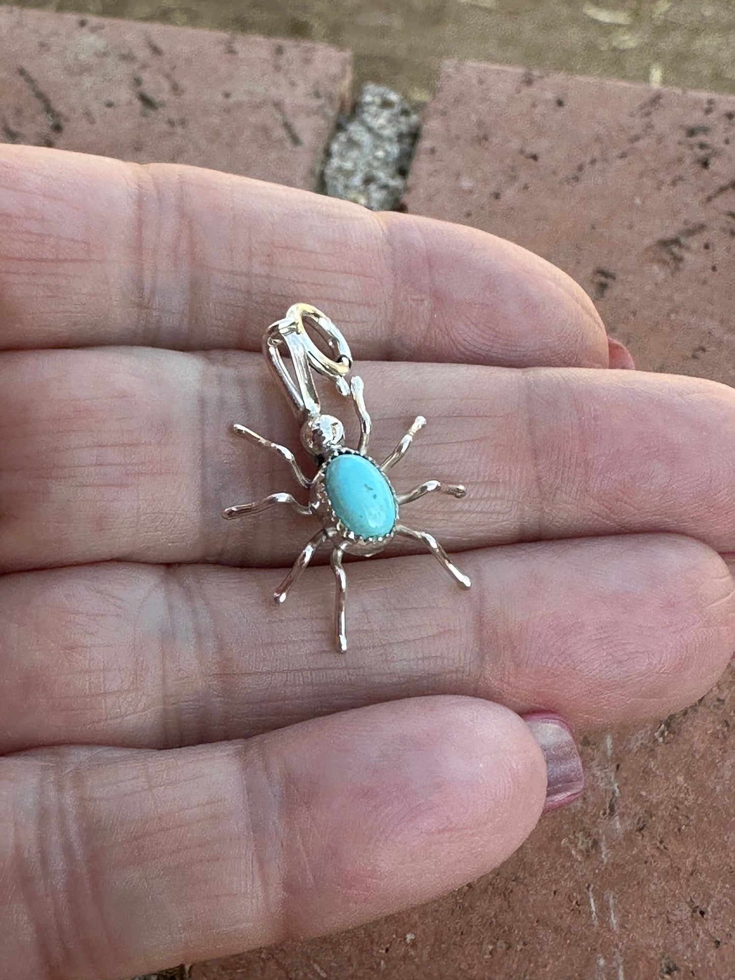 Handcrafted Crafted Sterling Silver and Turquoise Spider Charm