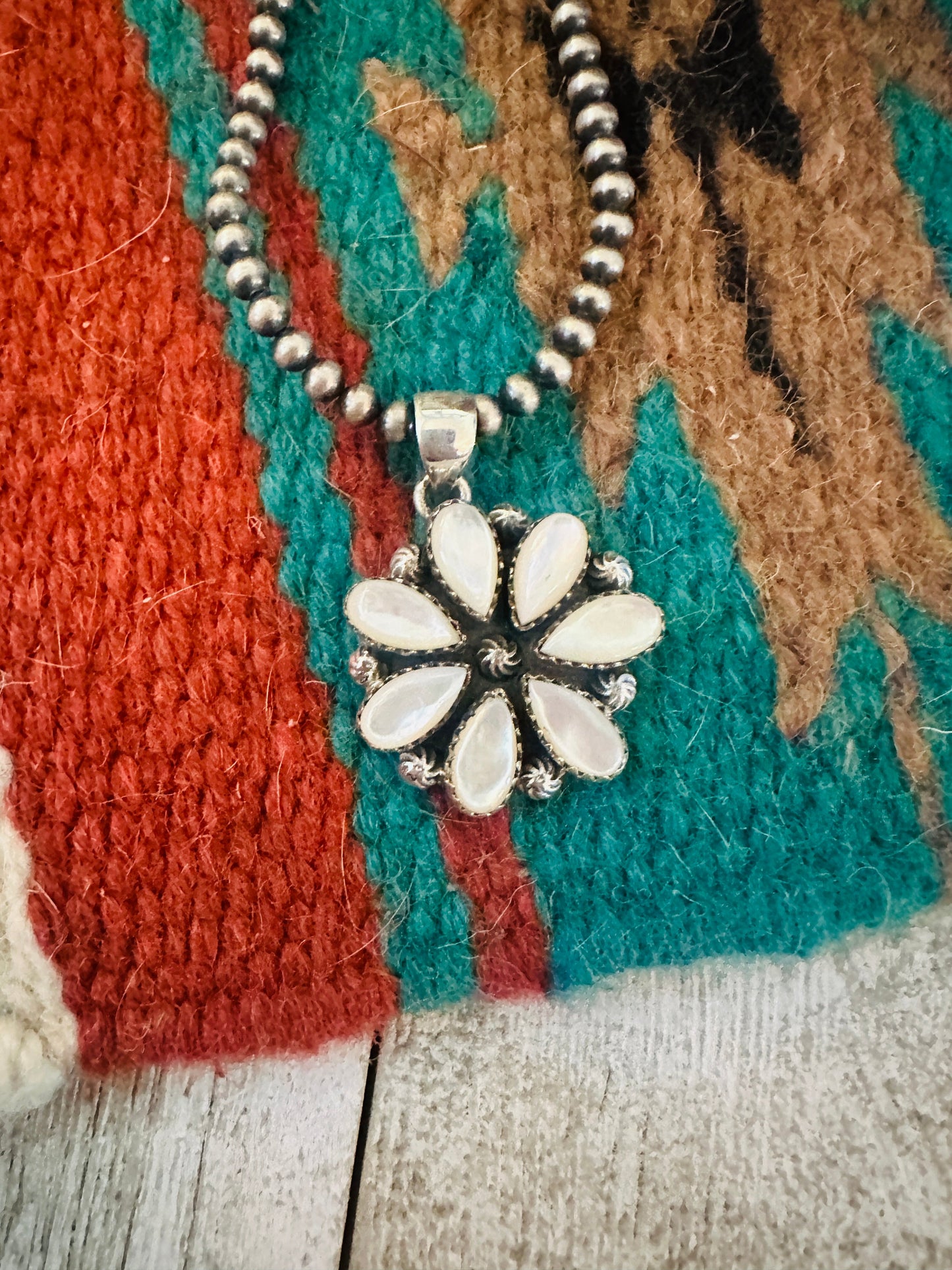 ** Christmas Collection ** Handmade Sterling Silver & Mother of Pearl Pendant Signed Nizhoni