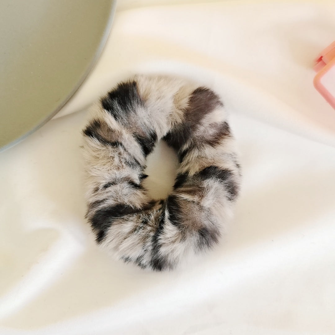 Autumn and winter warm mink hair leopard hair tie