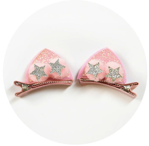 2pcs Set Cute Clips For Girls Glitter Rainbow Felt Fabric Flowers Hairpins Cat Ears Bunny Barrettes Kids Hair Accessories