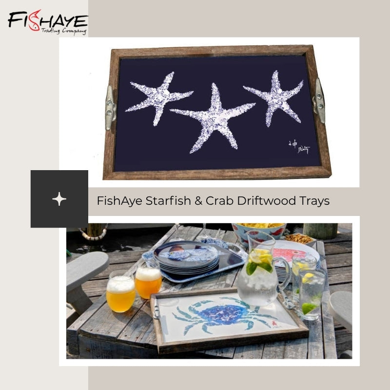 White Fish on Navy Driftwood Tray | Coastal