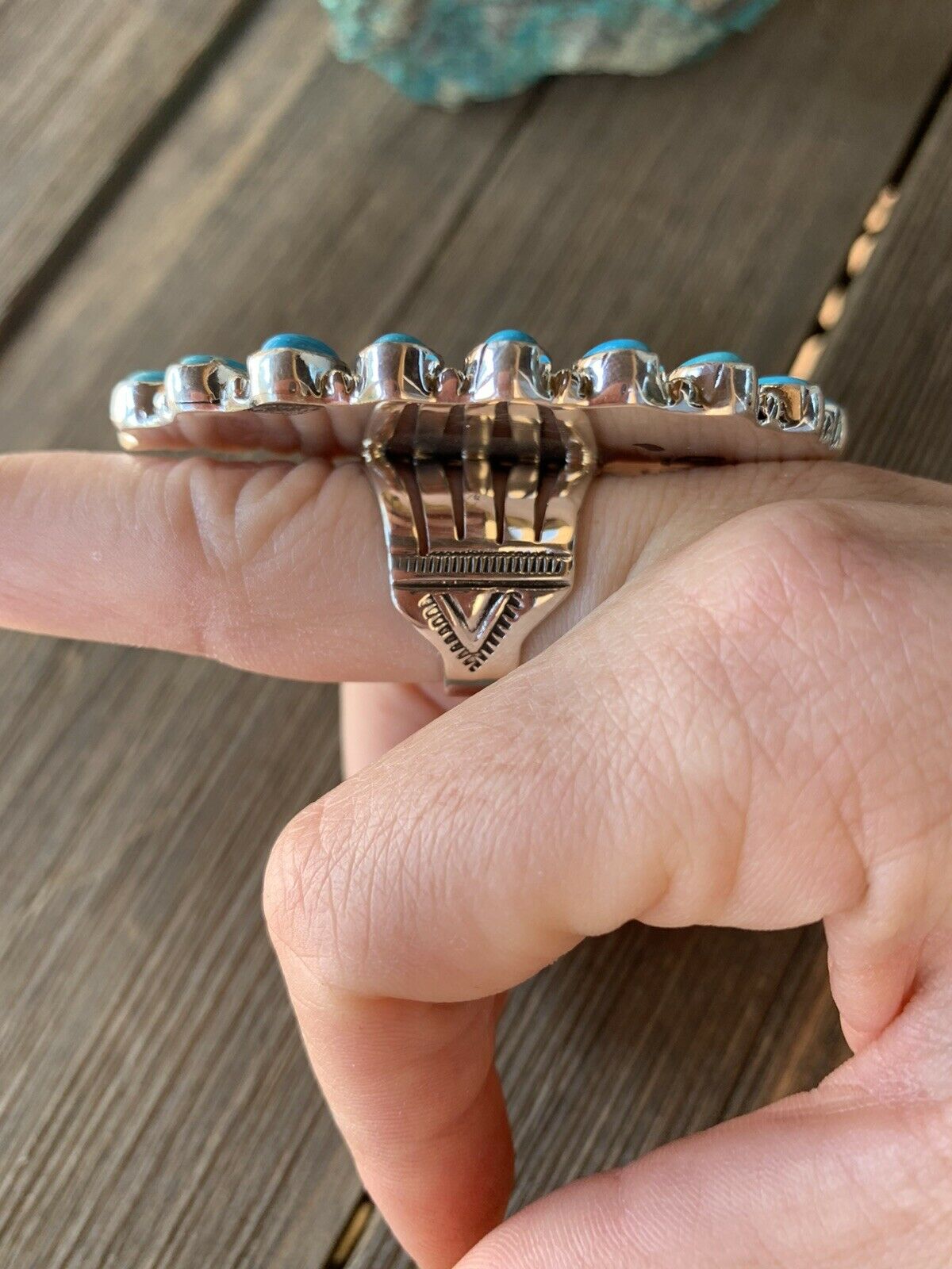 Handcrafted Sleeping Beauty Turquoise & Bumble Bee Statement Ring Size 7.25