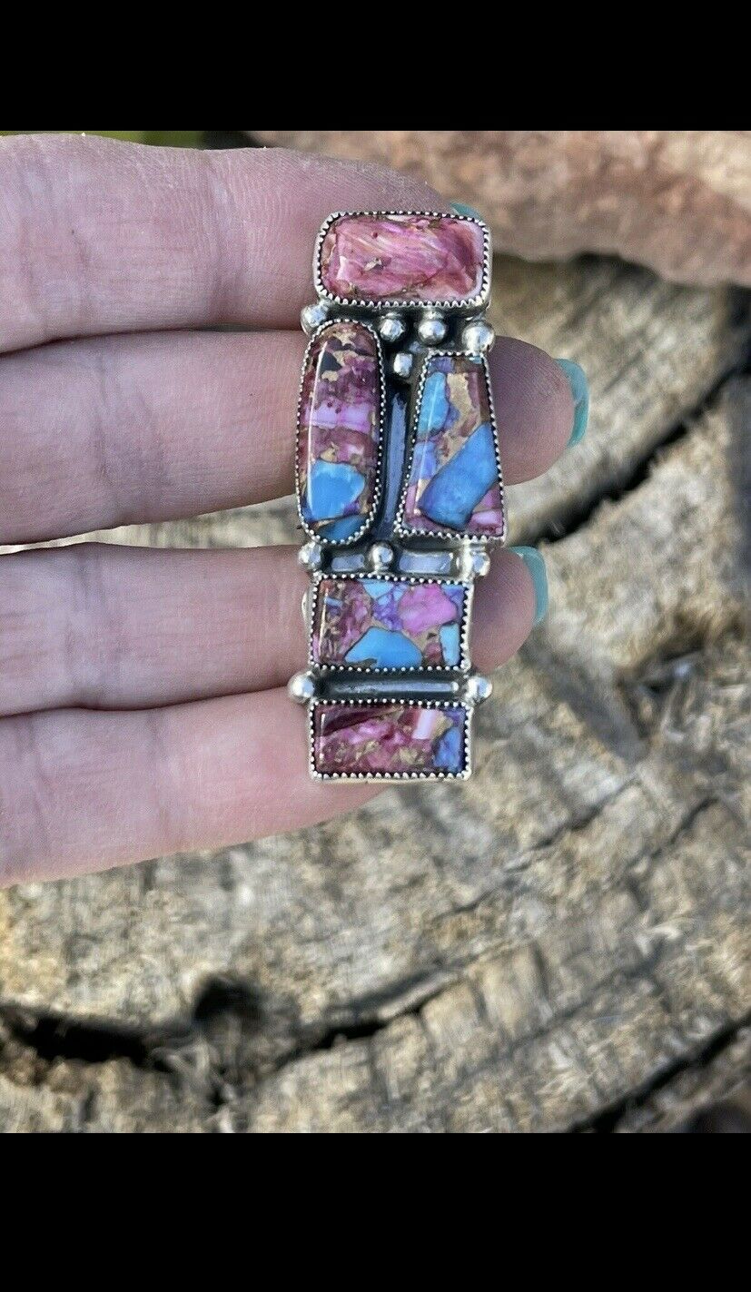 Handcrafted Pink Dream Mohave & Sterling Silver 5 Stone Ring