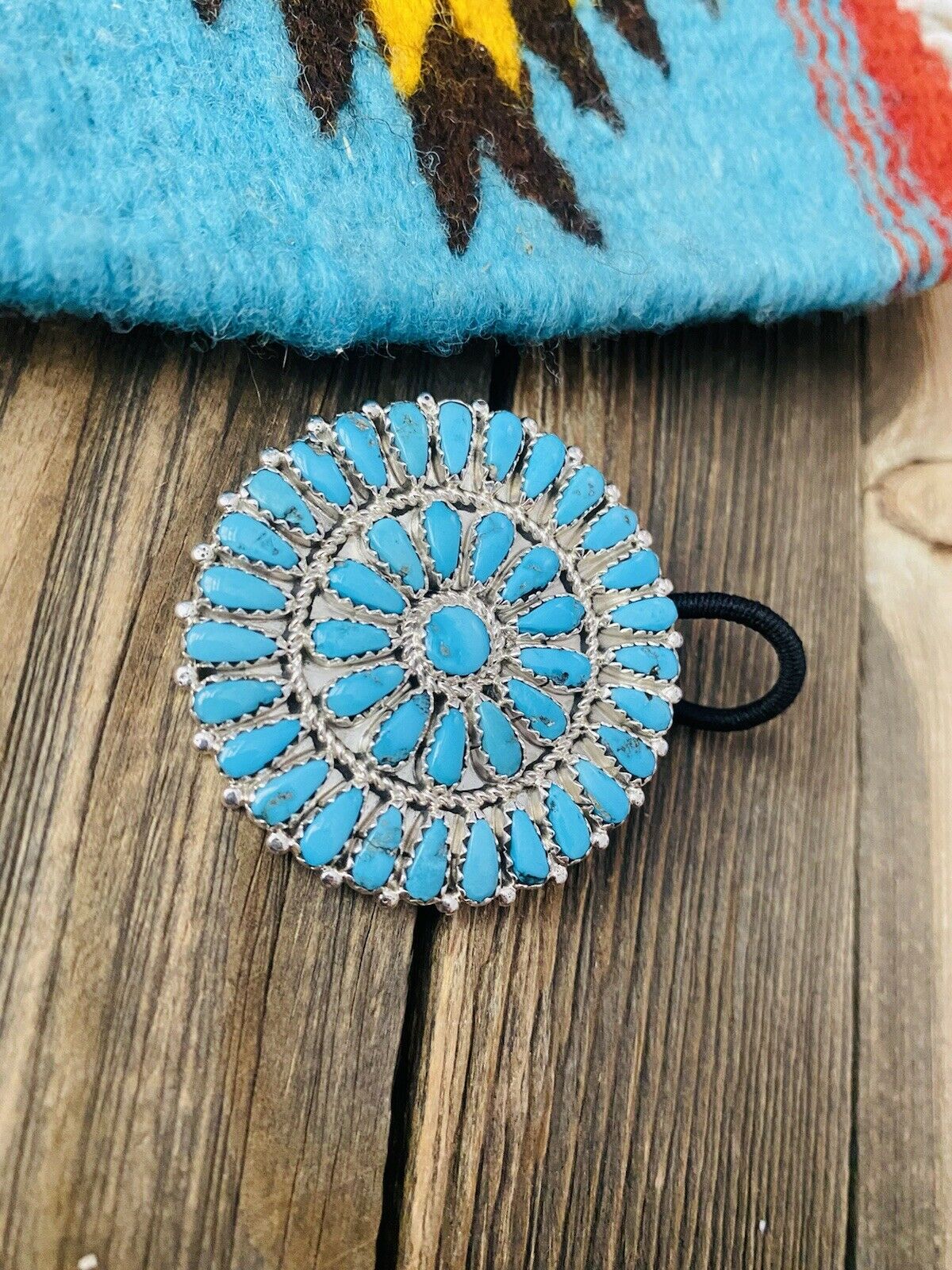 Handcrafted Sleeping Beauty Turquoise & Sterling Silver Cluster Hair Tie