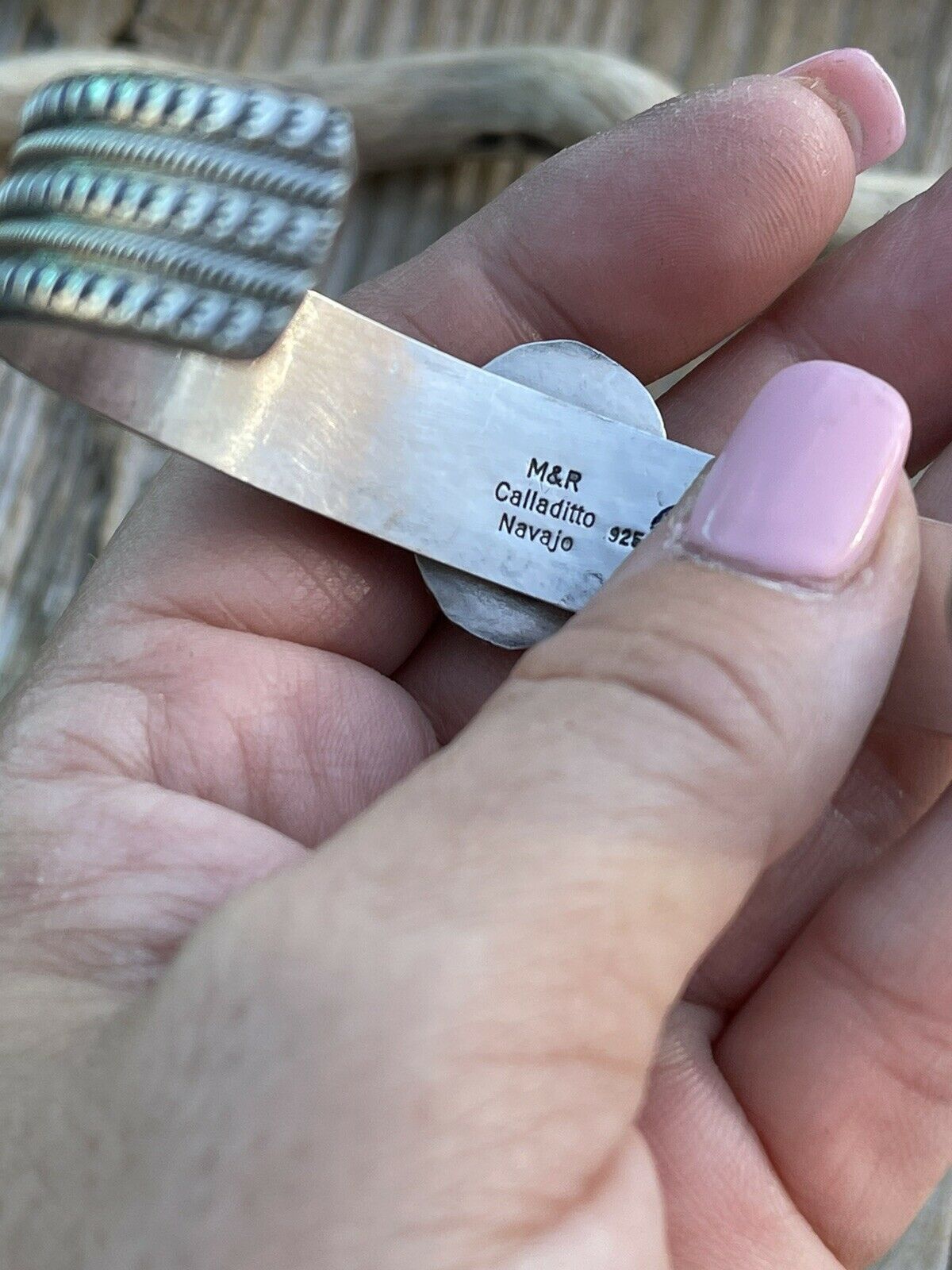 Navajo Sterling Silver Red Coral & Turquoise Bracelet Signed M & R Calladitto /