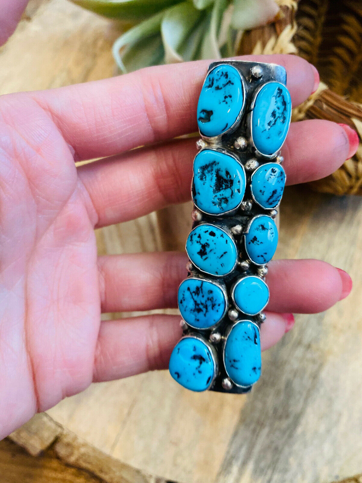 Handcrafted Sleeping Beauty Turquoise & Sterling Silver Ring Signed Size 8.5