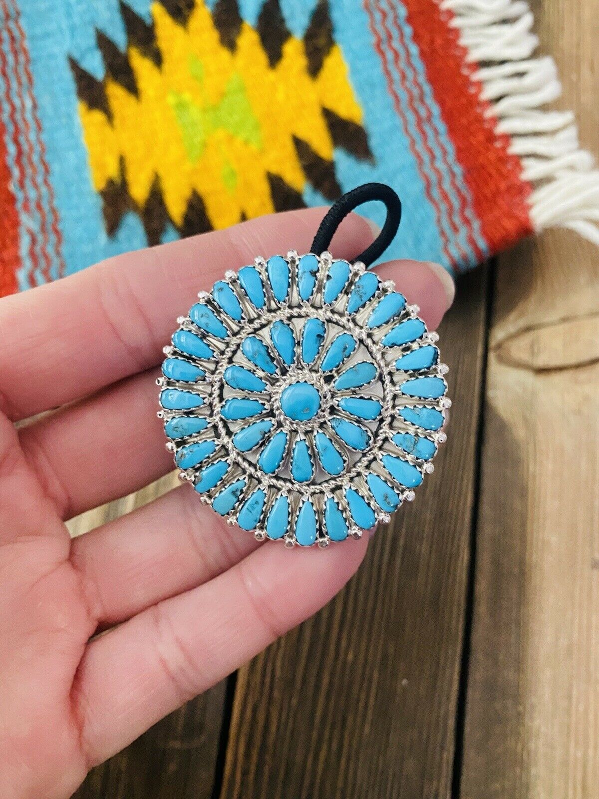 Handcrafted Sleeping Beauty Turquoise & Sterling Silver Cluster Hair Tie