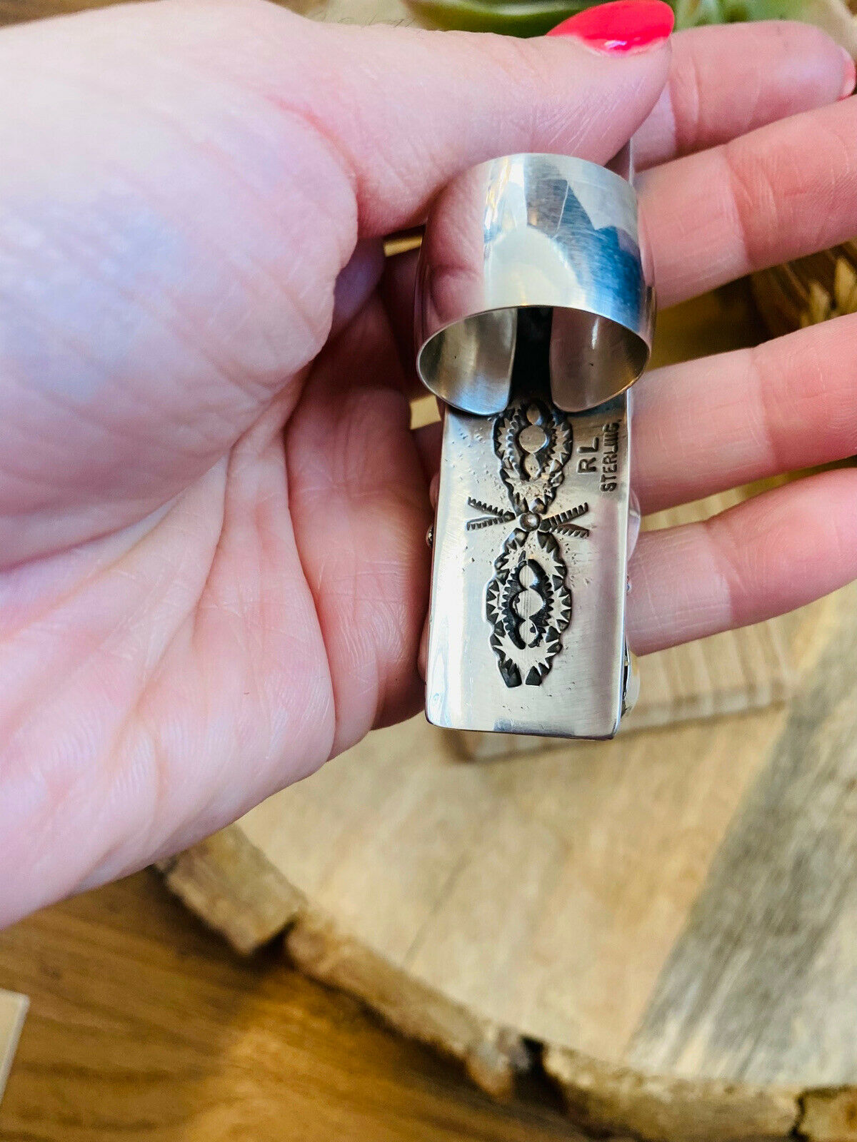 Handcrafted Sleeping Beauty Turquoise & Sterling Silver Ring Signed Size 8.5