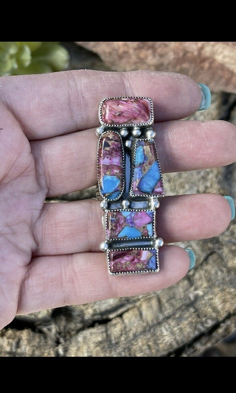 Handcrafted Pink Dream Mohave & Sterling Silver 5 Stone Ring