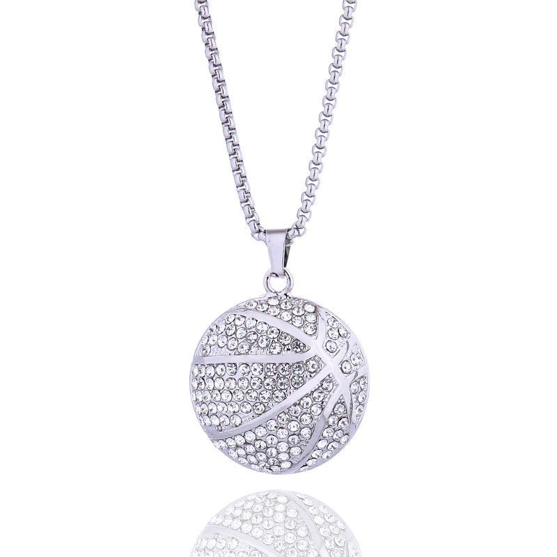 Hip Hop Ornament Gold Diamond Basketball Pendant Necklace