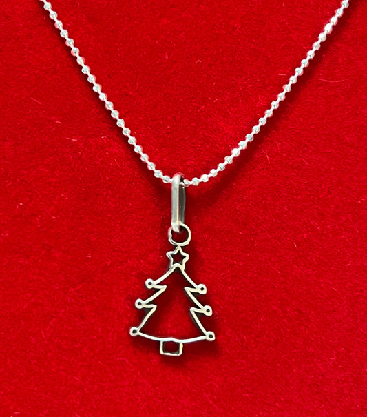 Sterling Silver Christmas Tree Pendant Necklace