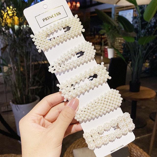5/8PCS/Set Women Girls Elegant Imitation Pearls Geometric Hairpins Sweet Hair Ornament Clips Barrettes Gorgeous Fashion Hair Accessories For Women