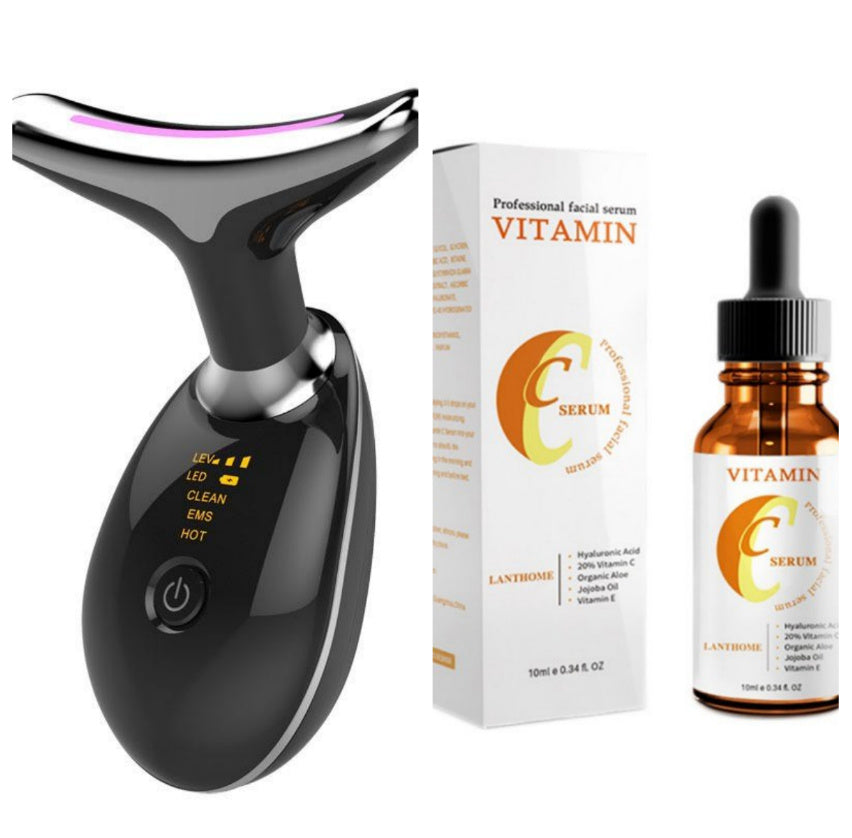 EMS Thermal Neck Lifting And Tighten Massager Electric Microcurrent Wrinkle Remover LED Photon Face Beauty Device For Woman