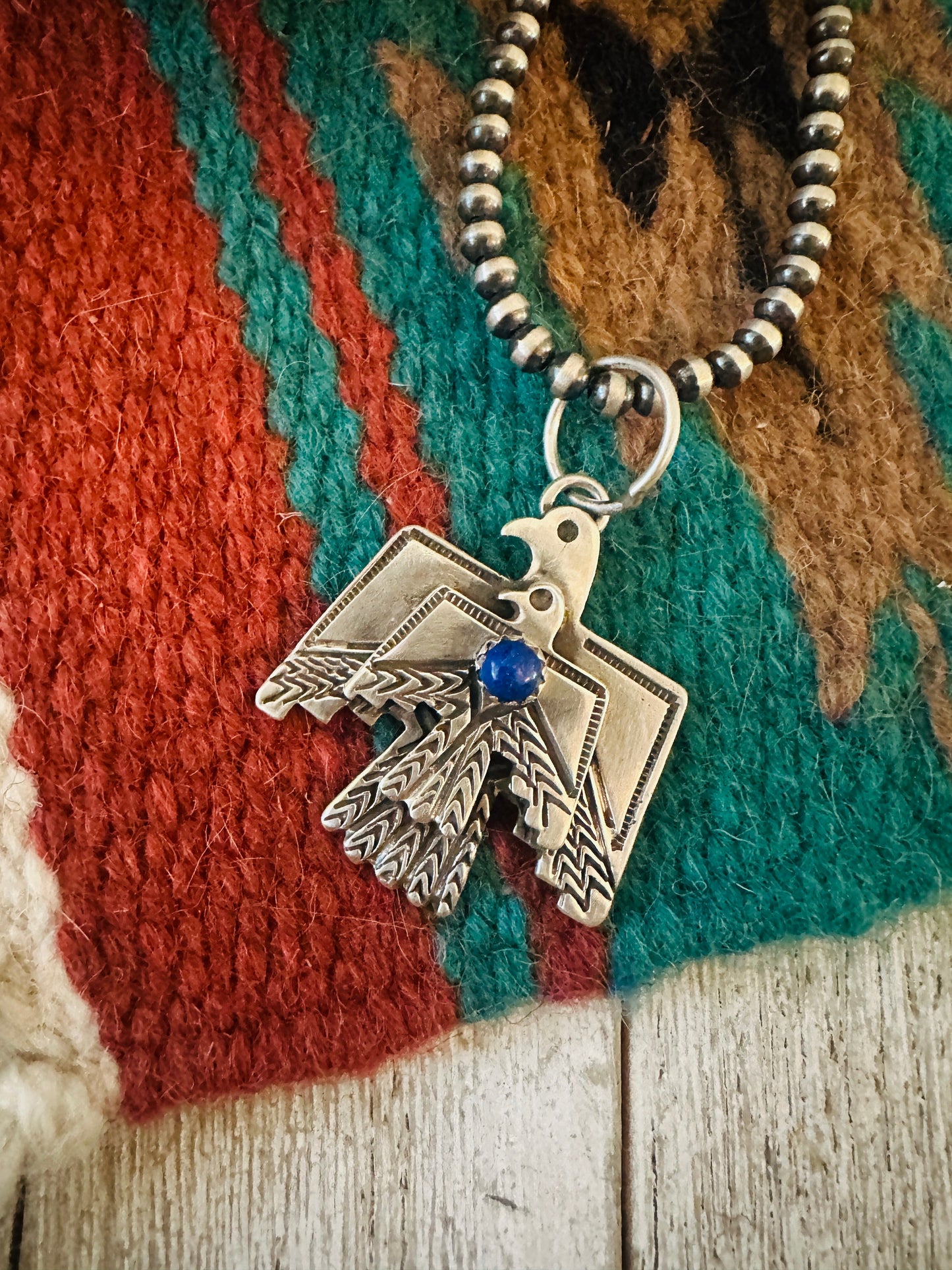 Handcrafted Sterling Silver & Lapis Thunderbird Pendant