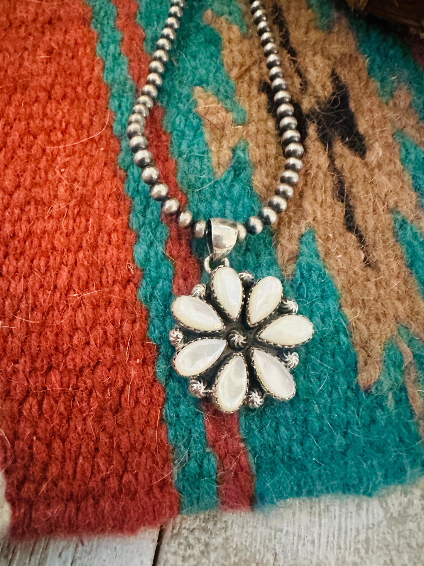 ** Christmas Collection ** Handmade Sterling Silver & Mother of Pearl Pendant Signed Nizhoni