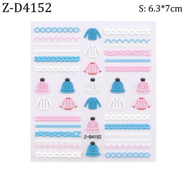 5D Sweater Nail Sticker Acrylic Engraved Winter Charm Designs Beauty Cloth Christmas Patterns Nails Art Decoration Tools  Nail Art Stickers Decor Tip Transfer Nail Decals Sticker For Pretty Girl Self-Adhesive Nail Decals Designer Nail Stickers