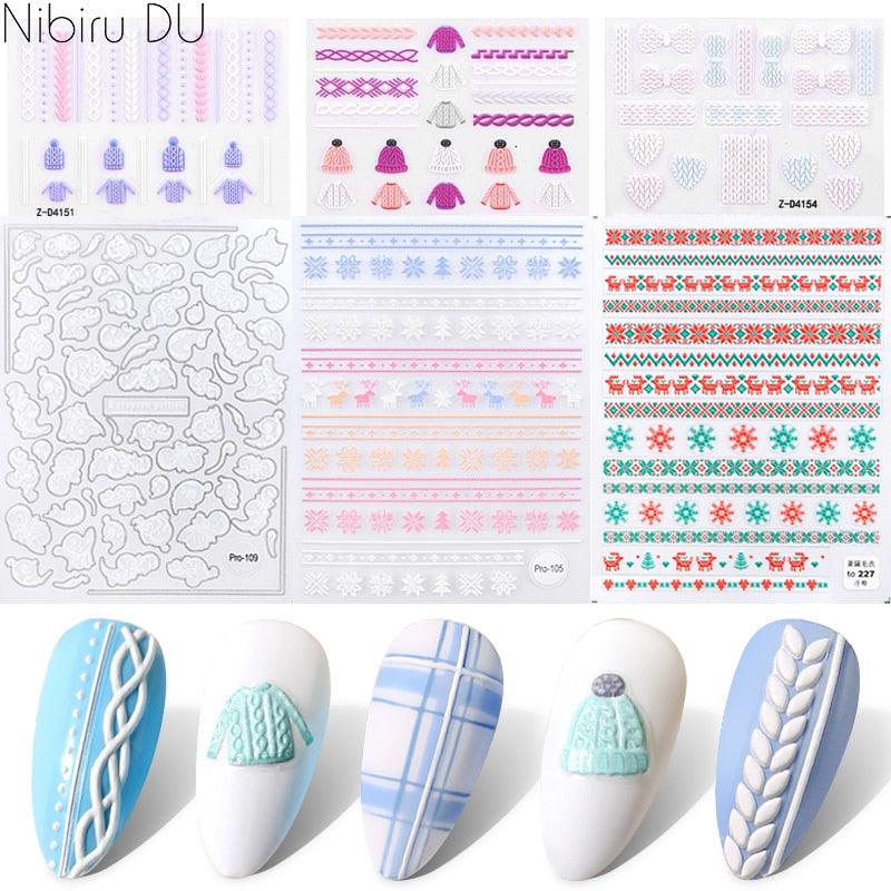 5D Sweater Nail Sticker Acrylic Engraved Winter Charm Designs Beauty Cloth Christmas Patterns Nails Art Decoration Tools  Nail Art Stickers Decor Tip Transfer Nail Decals Sticker For Pretty Girl Self-Adhesive Nail Decals Designer Nail Stickers