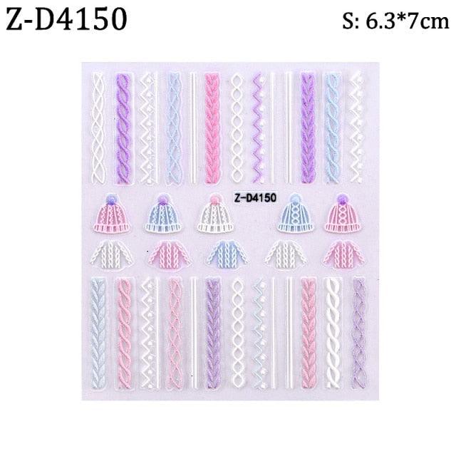5D Sweater Nail Sticker Acrylic Engraved Winter Charm Designs Beauty Cloth Christmas Patterns Nails Art Decoration Tools  Nail Art Stickers Decor Tip Transfer Nail Decals Sticker For Pretty Girl Self-Adhesive Nail Decals Designer Nail Stickers