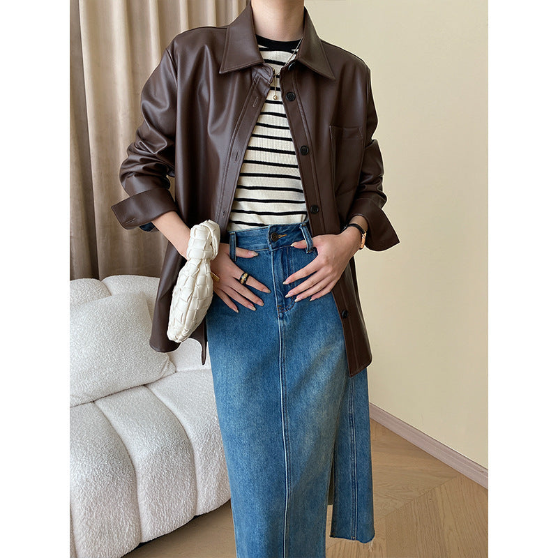 Women's Autumn Loose Leather Coat